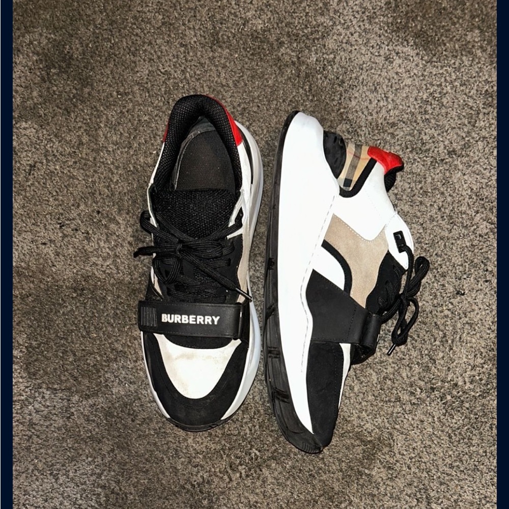 Burberry Red and Black Ramsey Trainers - Picture 4 of 4